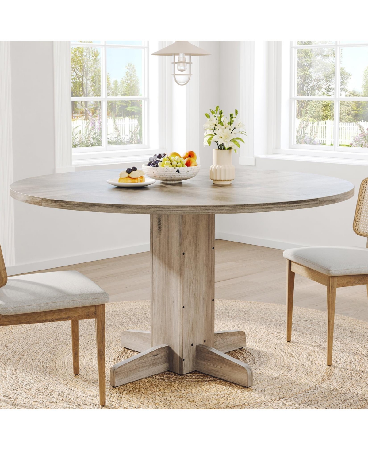 gaomon Round Dining Table for 4-6 People, Dining Room Table with Pedestal Base(Table Only