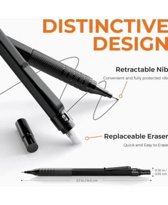 Metal Mechanical Pencil Set - 0.5mm & 0.7 mm Artist Pencil with 8 Tubes HB Lead Refills and 3 Erasers for Writing, Drawing