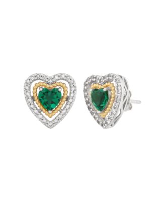 3-Piece Lab Grown Emerald (1-1/2 ct. t.w.) and White Topaz (5/8 ct. t.w.) Heart Pendant Necklace and Stud Earrings Set in 14k Sterling Silver