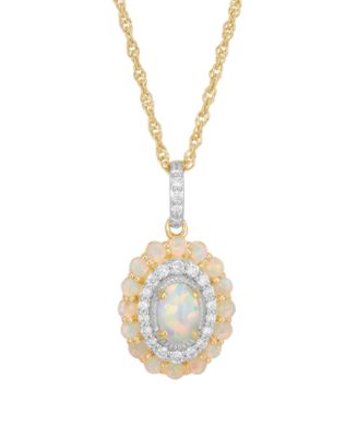 Lab Grown Opal (7/12 ct. t.w.) & Lab Grown White Sapphire (1/4 ct. t.w.) Pendant Necklace in 14k Yellow Gold-Plated Sterling Silver