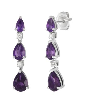 Amethyst (2-1/3 ct. t.w.) & Created White Sapphire (1/8 ct. t.w.) Drop Earrings in Sterling Silver
