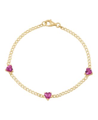 Lab Grown Pink Sapphire Station Bracelet (1-3/4 ct. t.w.) in 14k Yellow Gold-Plated Sterling Silver