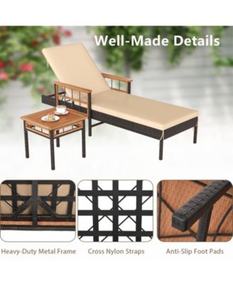 2 PCS Patio Rattan Chaise Lounge w/ Side Table Outdoor Reclining Chair Set