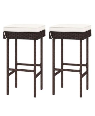 2PCS Rattan Barstools Patio Wicker Bar Height Chairs with Footrest