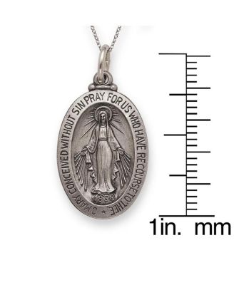 925 Sterling Silver Solid Reversible Oxidized 18 Inch Antiqued Miraculous Medal Necklace 28x15mm Pendant Necklace