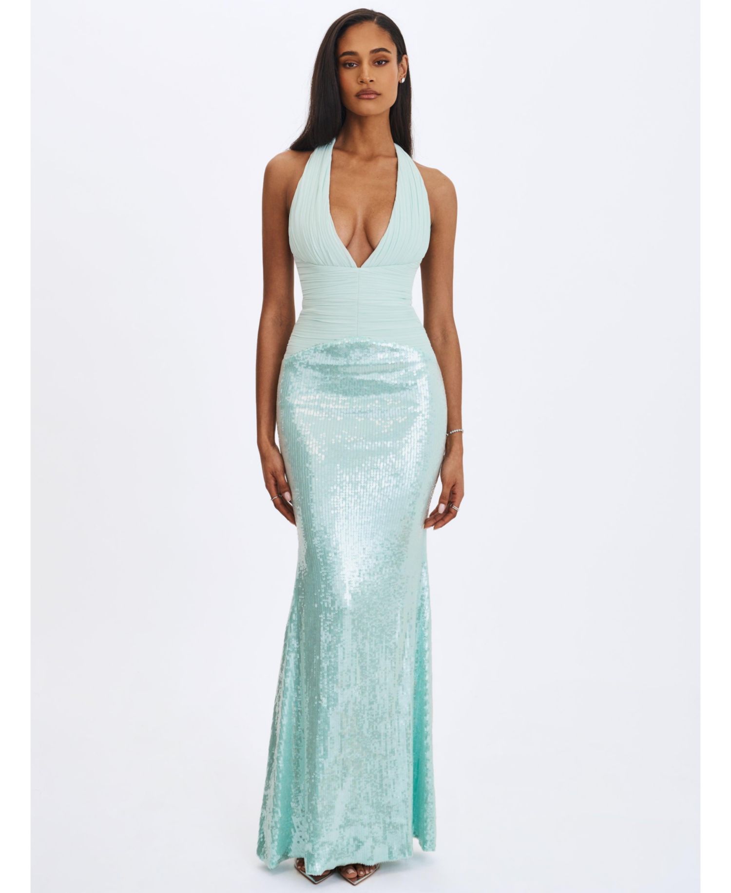 Women's Wendale Mint Sequin Plunging Mermaid Maxi Dress