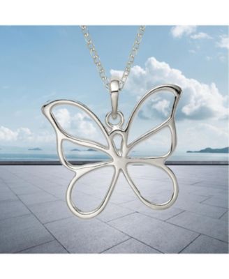 925 Sterling Silver 18 Inch Polished Open Butterfly Angel Wings Necklace 26x23mm Pendant Necklace