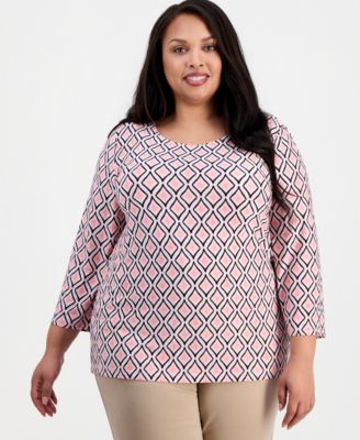 Plus Size Geo-Print Jacquard Knit Top, Macy's Exclusive