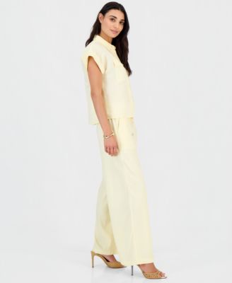 Petite Linen-Blend Short-Sleeve Button-Front Shirt