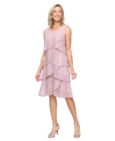 Женское платье SL Fashions Petite Tiered A-Line Midi, цвет: Выцветший розовый