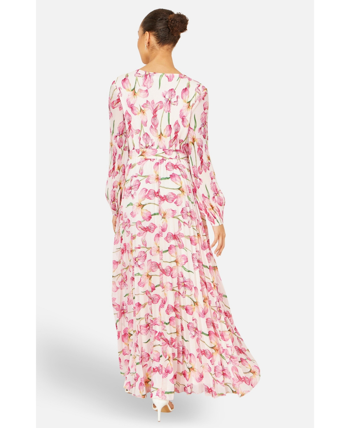 Yumi Women's Orchid Floral Pleated Wrap Maxi Dress