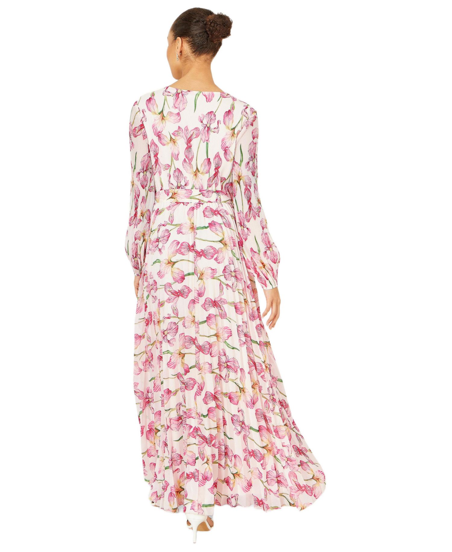 Women's Orchid Floral Pleated Wrap Maxi Dress