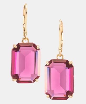 Gold-Tone Fuchsia Stone Drop Earrings