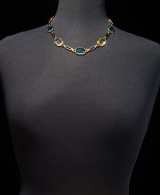Gold-Tone Stone Chain Collar Necklace 