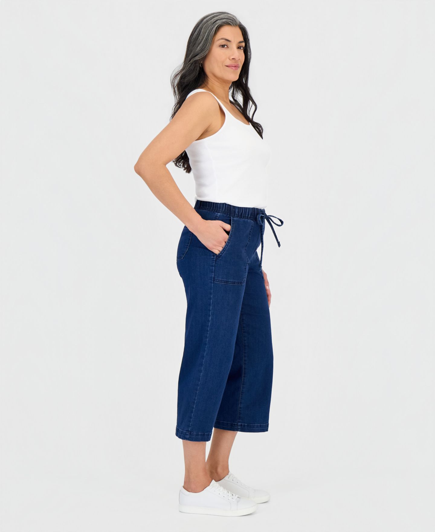 Женские джинсы Style & Co Cropped High Rise Wide-Leg, цвет: Тёмная варка — фото 6