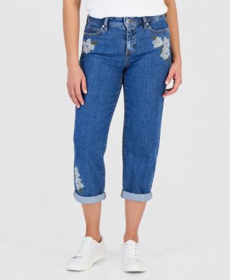 Petite Embroidered High-Rise Cropped Jeans