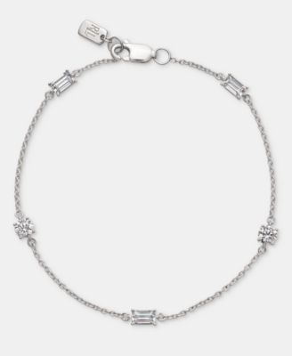 Cubic Zirconia Station Flex Bracelet in Sterling Silver