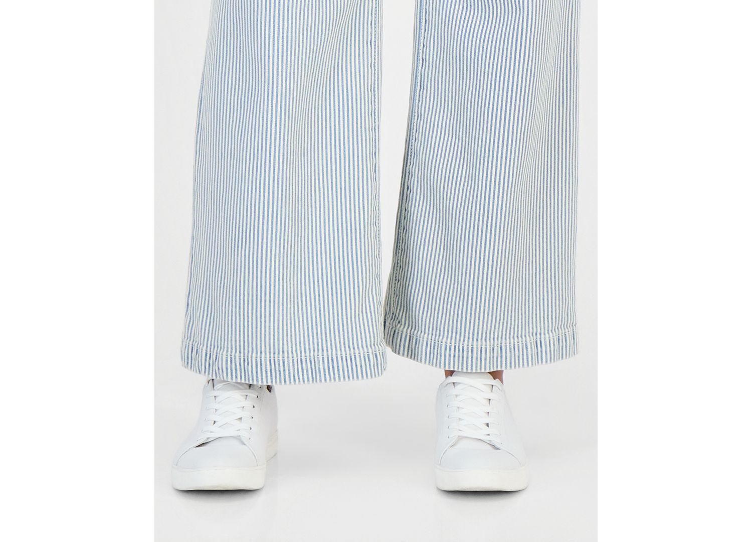 Petite Engineer-Stripe Pull-On Wide-Leg Jeans