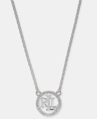 Cubic Zirconia Logo Pendant Necklace in Sterling Silver