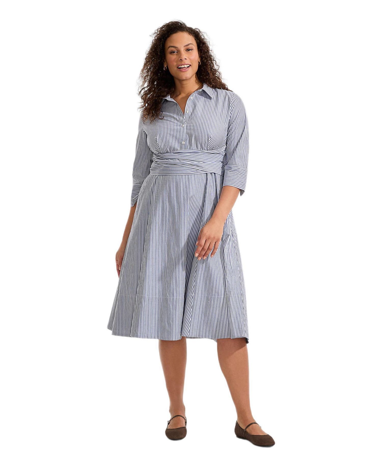 Women's Poplin Midi Wrap Front Dress