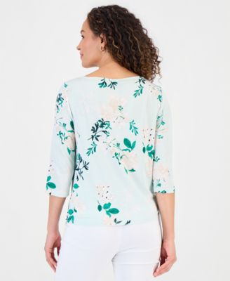 Petite Printed Asymmetric Twist-Front Top