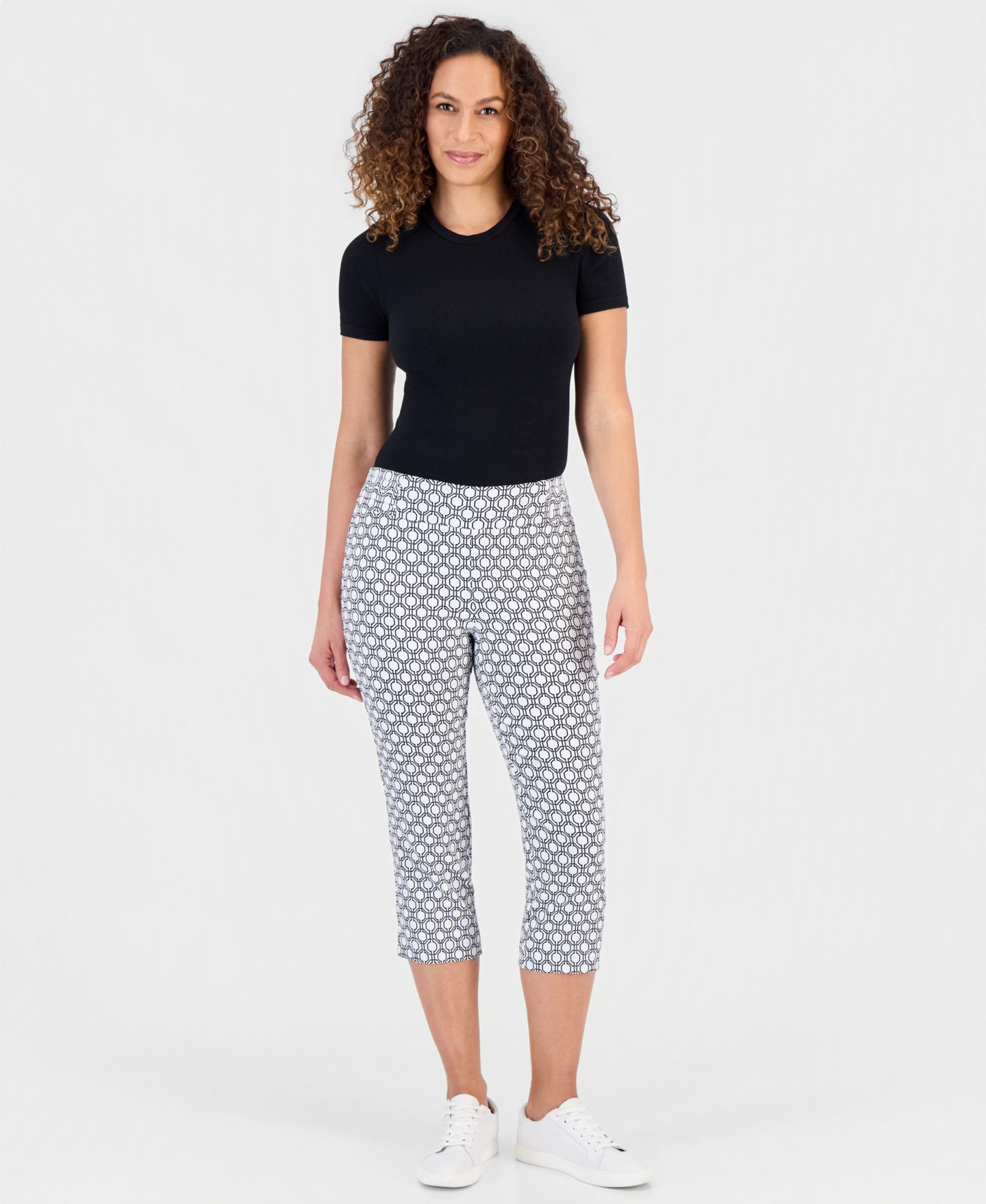 Женские брюки JM Collection Printed Pull-On Capri, цвет: Яркий белый — фото 2