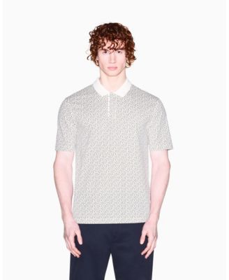 Men's Pique Allover Logo Print Polo Shirt