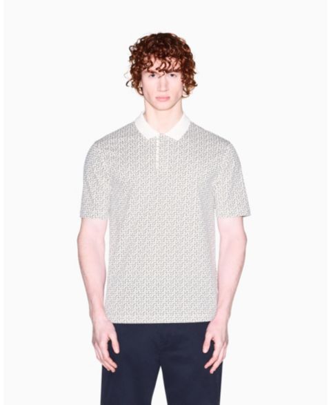 Мужское поло A|X Armani Exchange Pique Allover Logo Print Polo Shirt, цвет: Кремовый с принтом
