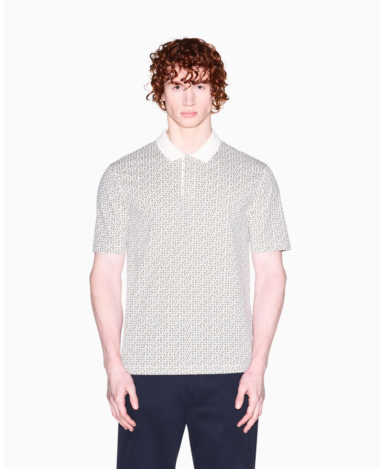 Men's Pique Allover Logo Print Polo Shirt