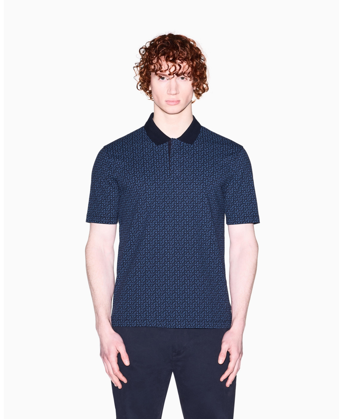 A|X Armani Exchange Men's Short Sleeve Pique Allover logo Print Polo Shirt - Deep Navy Print