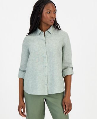 Petite 100% Linen Button-Front Shirt