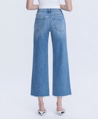 Women's High Rise Raw Hem Crop Slim Wide Leg Jeans