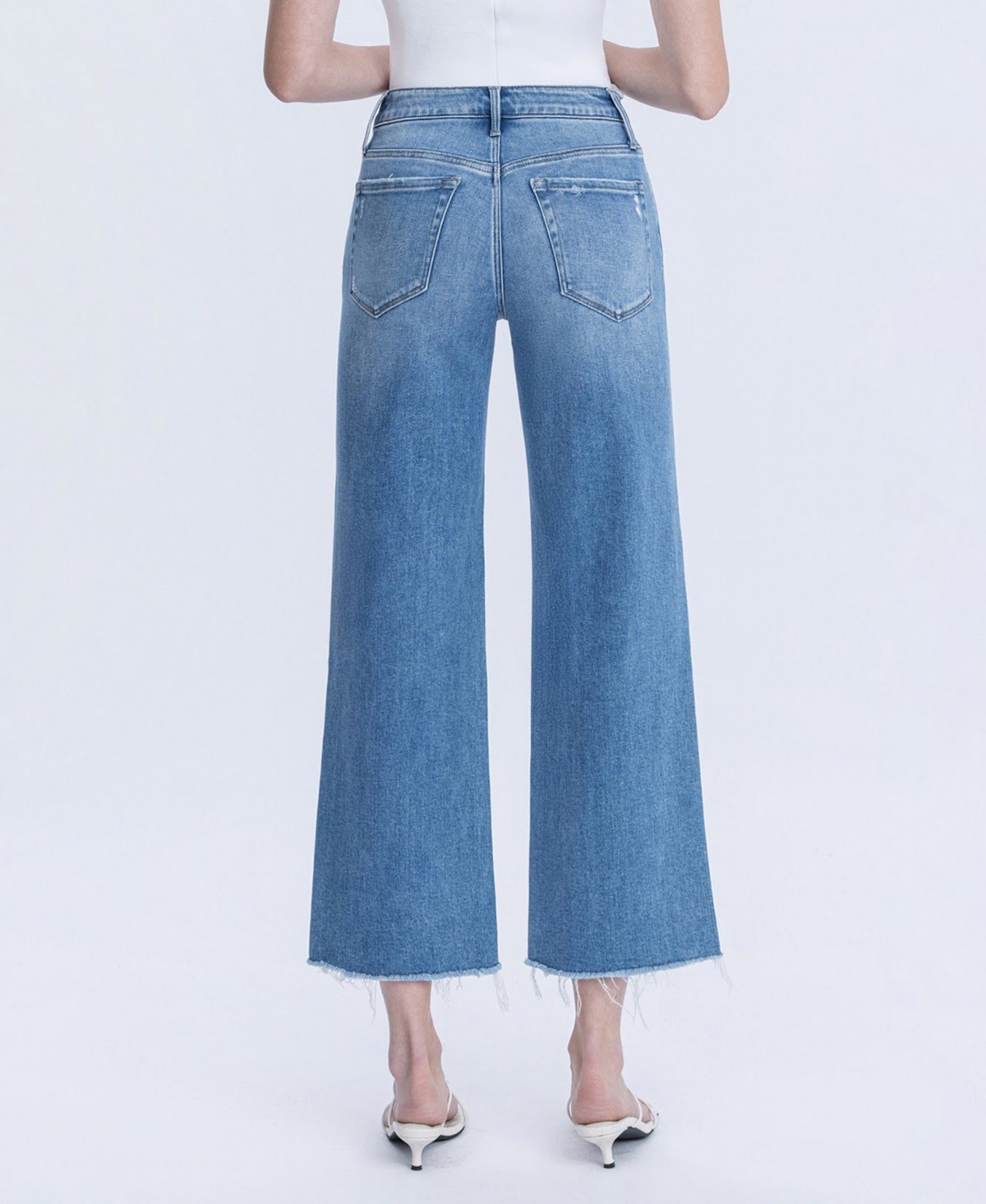 Flying Monkey Women's High Rise Raw Hem Crop Slim Wide Leg Jeans