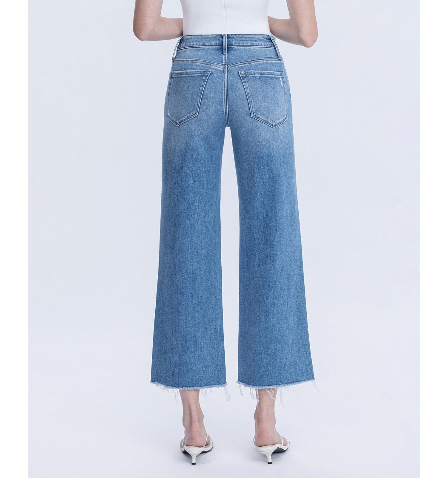 Women's High Rise Raw Hem Crop Slim Wide Leg Jeans