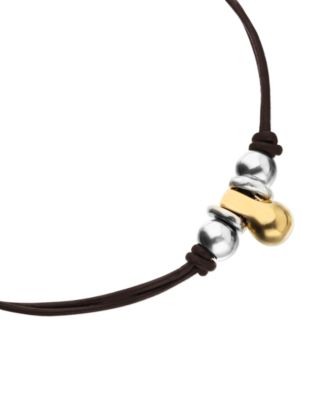 Leather Necklace with Three 18k Gold Alloy Plated Balls