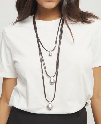 Triple Leather Necklace with 2 18k Gold Alloy Shaped Balls