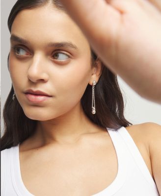 18k Gold Metal Alloy Earrings with Long Chain and Ball Detail