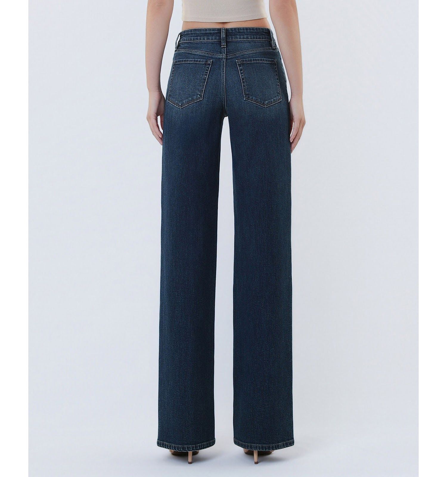 Women's Mid Rise Full Length Wide Leg Jeans