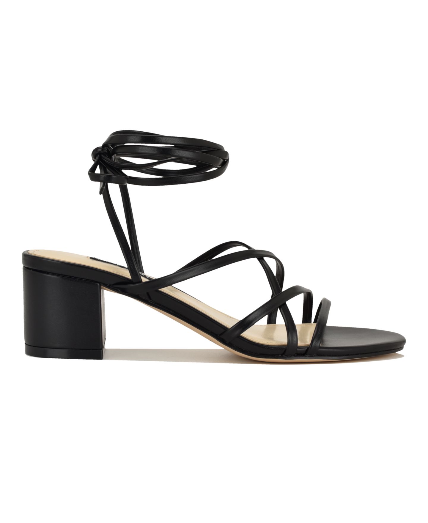 Женские сандалии Nine West Aloud Strappy Tie-Up Block Heel Dress Sandals, цвет: Чёрный — фото 2