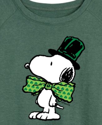 Plus Size Peanuts Snoopy Bowtie St. Patrick's Day French Terry Graphic Crewneck T-Shirt