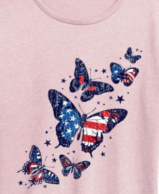 Plus Size Instant Message Patriotic Butterflies Crewneck Graphic T-Shirt