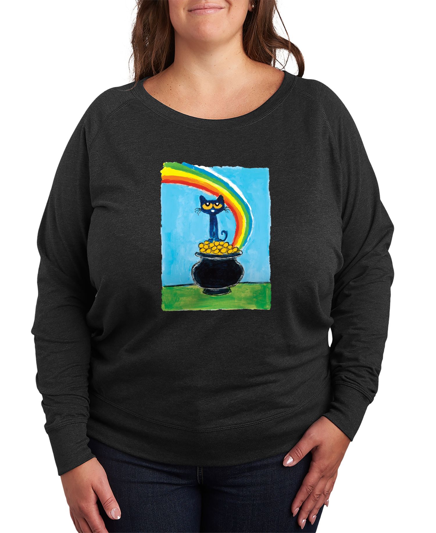 Plus Size Pete the Cat St. Patrick's Day Rainbow Pot Of Gold Graphic Crewneck T-Shirt
