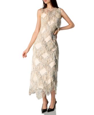 Women's Deco Shimmer Fringe Midi Dress