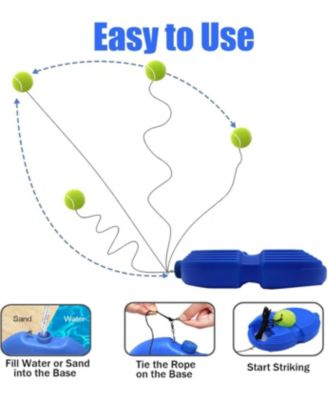 Solo Tennis Trainer Rebound Ball Set with 6 String Balls and Portable Base for Self Practice and Skill Training for Kids and Adults