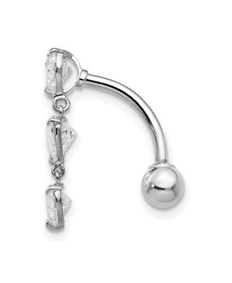Solid 10k Gold 14g 5mm Triple Love Heart Cubic Zirconia Belly Ring Dangle Body Piercing Ring
