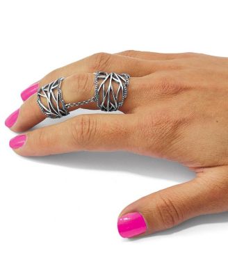 925 Sterling Silver Solid Textured Polished Oxidized Full Finger Boho Adjustable Ring Ring