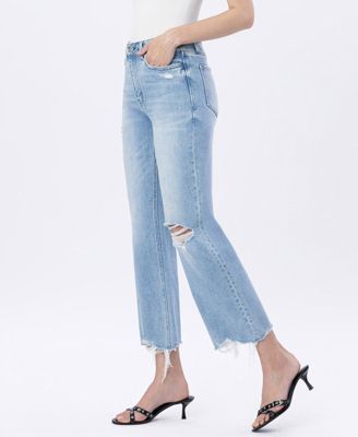 Women's High Rise Distressed Crop Slim Wide Leg Jeans