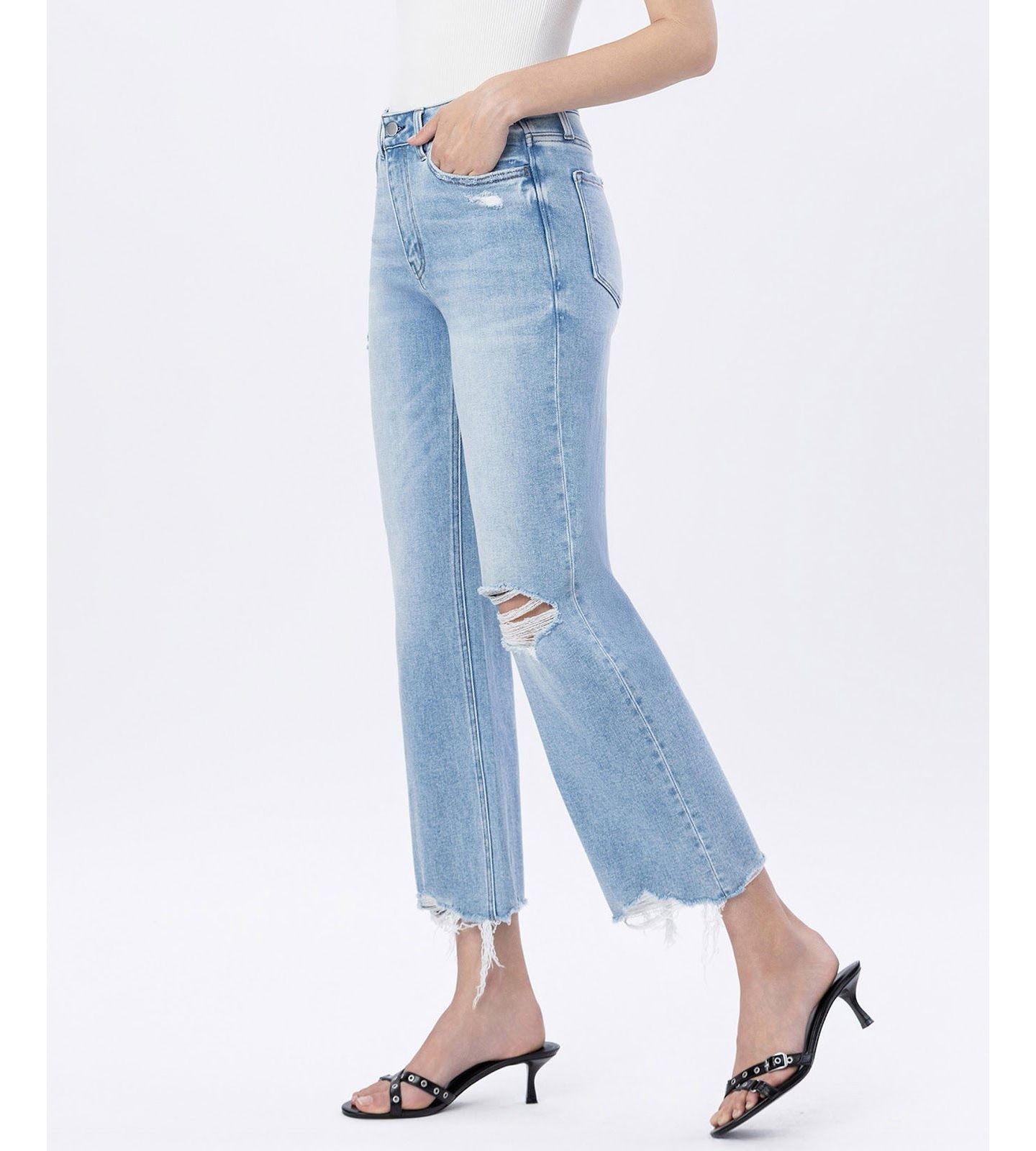 Женские джинсы Flying Monkey High Rise Distressed Crop Slim Wide Leg, цвет: Синий — фото 4