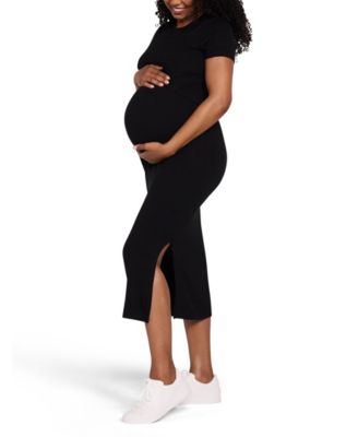 Maternity Motherhood Crew Neck Short Sleeve Nursing Midi Dress