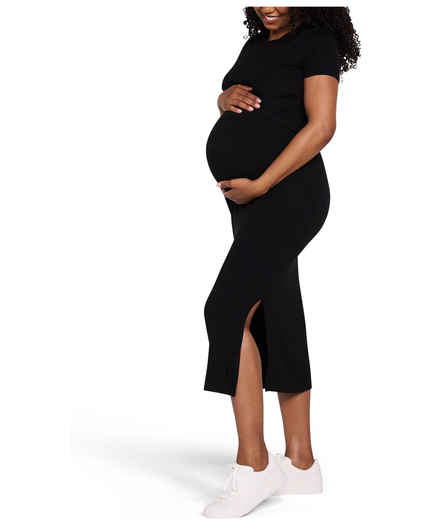 Women's Motherhood Crew Neck Short Sleeve Nursing Midi Dress
